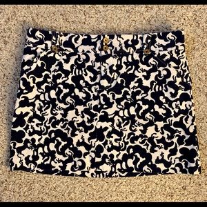 LILLY PULITZER Mini Skirt Horse Of Course Navy Blue White Corduroy Sz 8.